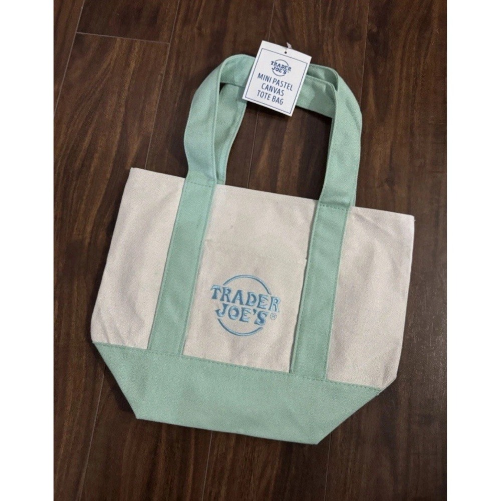 Trader Joe's Mini Pastel Canvas Tote Green Limited (Next‎ Day Ship)